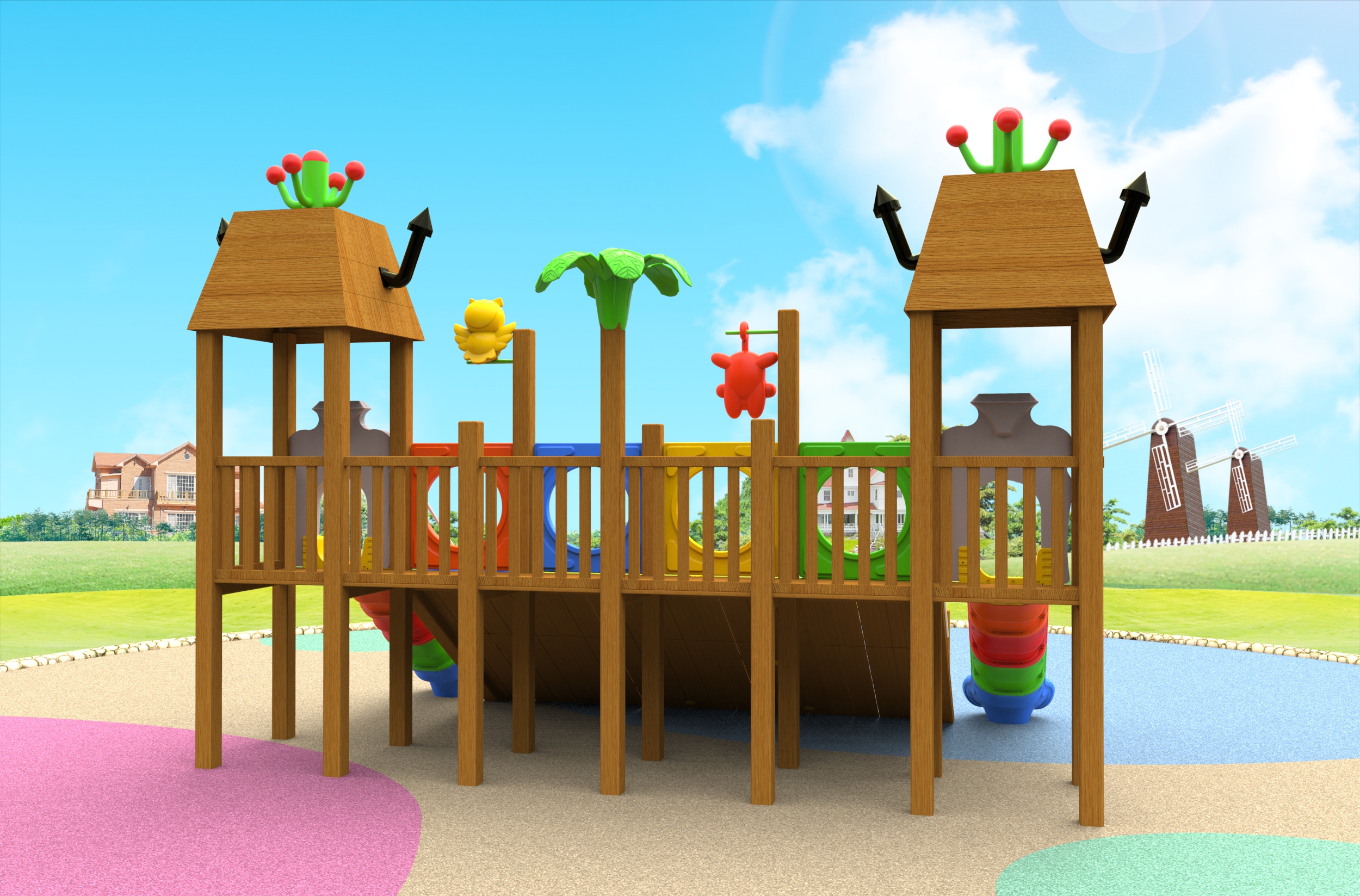 wooden outdoor play equipment HT-WD23004
