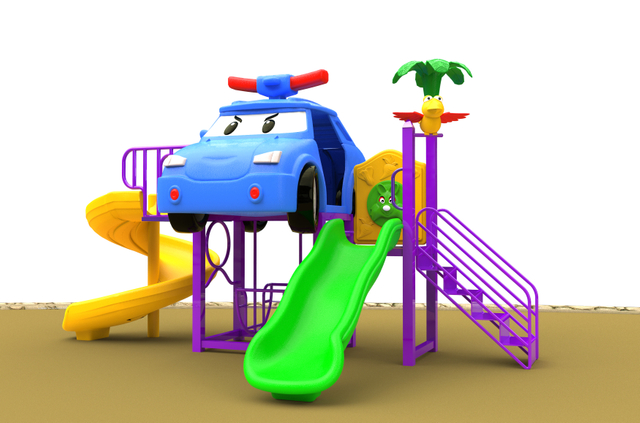 kids plastic playhouse with slide playground equipment HT-55011